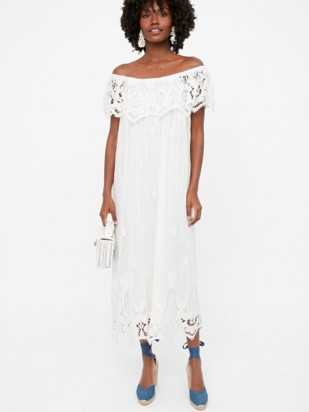 NWT Tuckernuck White Lace Maxi Midi Dress Avalon Off Shoulder Cotton Size M
